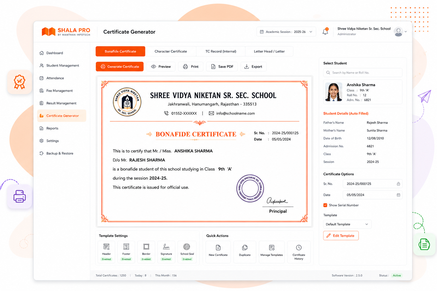 School Certificate Generator Software